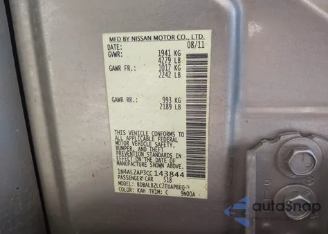 2012 Nissan Altima 2.5 S z USA, uszkodzony, nr VIN 1N4AL2AP3CC143844